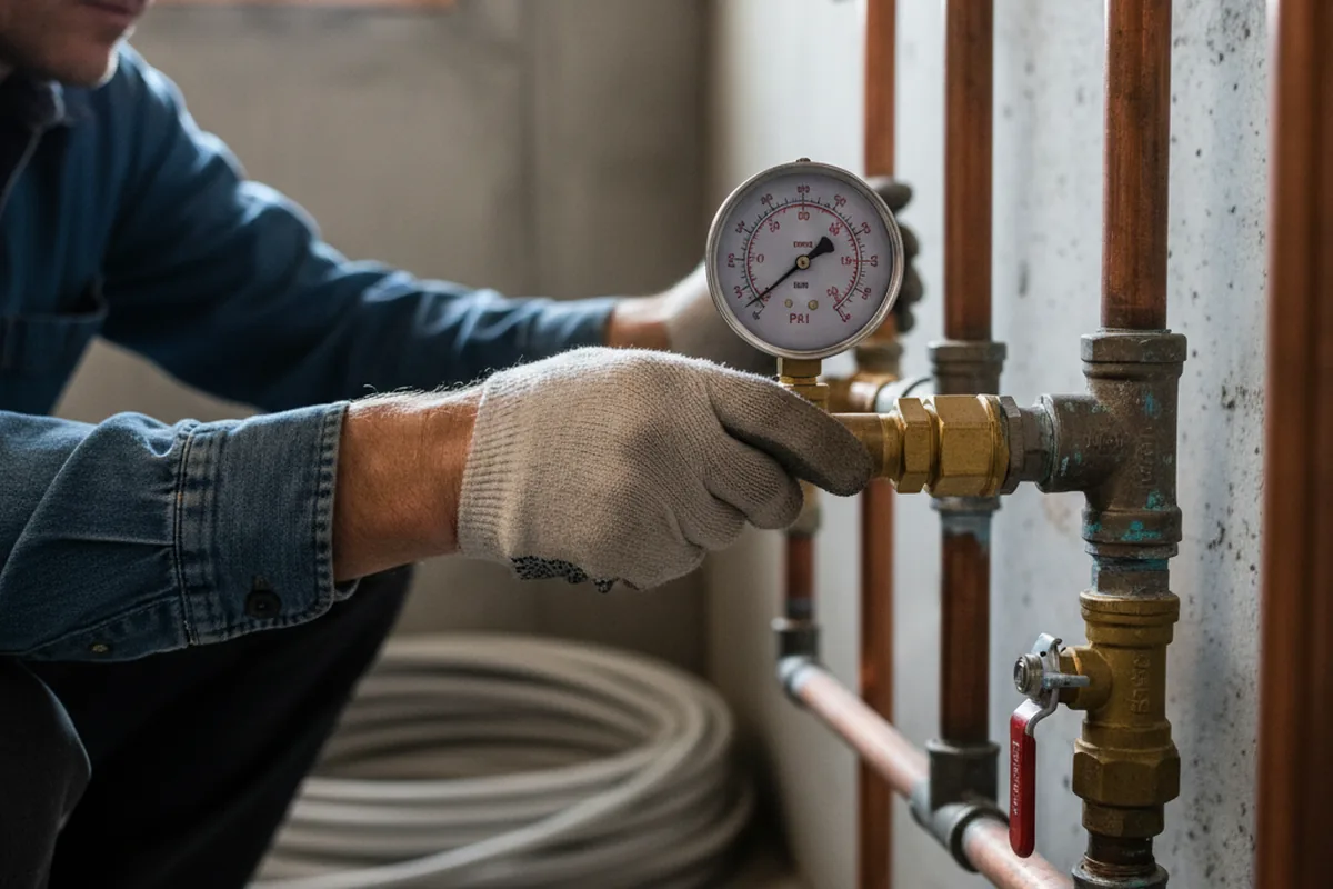 Pressure testing a repaired line during Water Line Repair in Vancourt